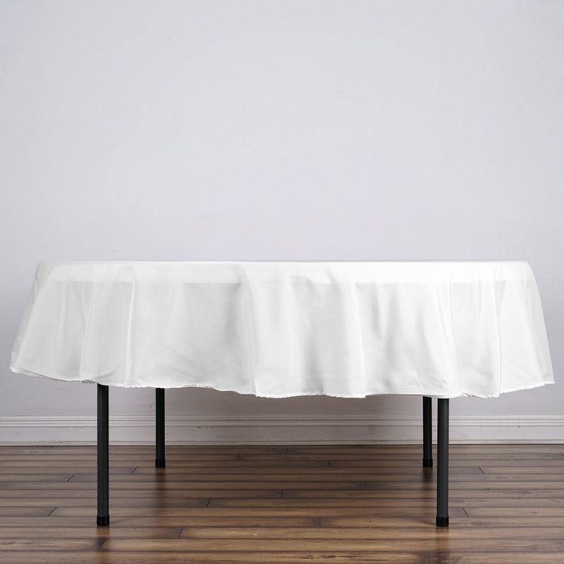 White polyester tablecloth on a table