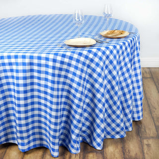 White/Blue Seamless Buffalo Plaid Round Tablecloth