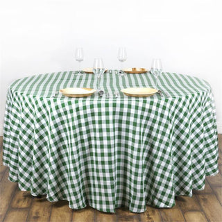 White/Green Seamless Buffalo Plaid Round Tablecloth