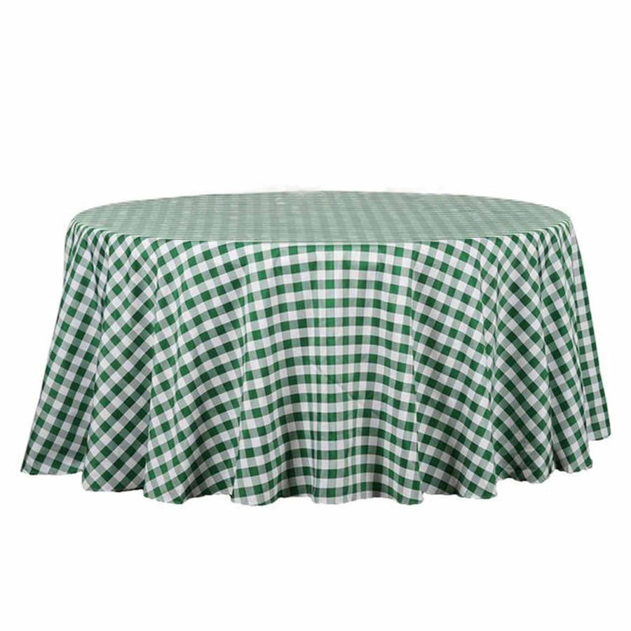Buffalo Plaid Tablecloth | 108 Round | White/Green | Checkered Gingham Polyester Tablecloth