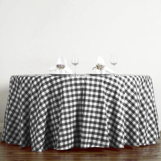 Elegant and Versatile White/Black Buffalo Plaid Round Tablecloth