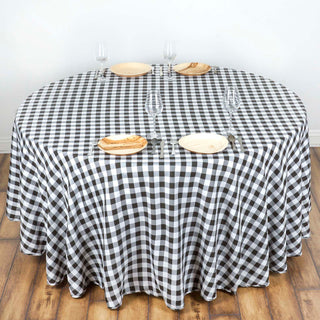 Create a Classic Look with the White/Black Seamless Buffalo Plaid Round Tablecloth