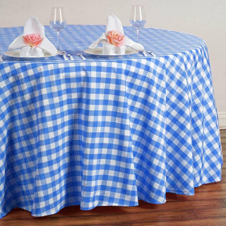White/Blue Seamless Buffalo Plaid Round Tablecloth