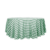Buffalo Plaid Tablecloth | 120" Round | White/Green | Checkered Gingham Polyester Tablecloth