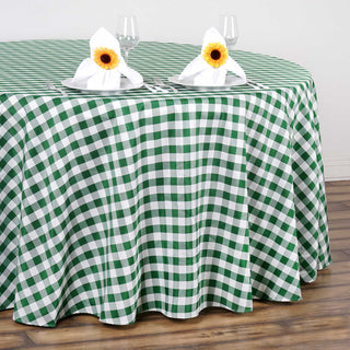 Elegant White/Green Seamless Buffalo Plaid Round Tablecloth