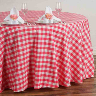 White/Red Seamless Buffalo Plaid Round Tablecloth