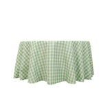 White Sage Green Seamless Buffalo Plaid Round Tablecloth, Checkered Gingham