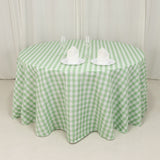 White Sage Green Seamless Buffalo Plaid Round Tablecloth, Checkered Gingham