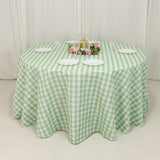 White Sage Green Seamless Buffalo Plaid Round Tablecloth, Checkered Gingham