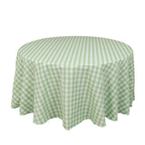 White Sage Green Seamless Buffalo Plaid Round Tablecloth, Checkered Gingham