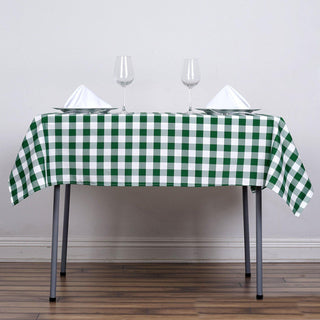 Elegant White/Green Buffalo Plaid Square Tablecloth