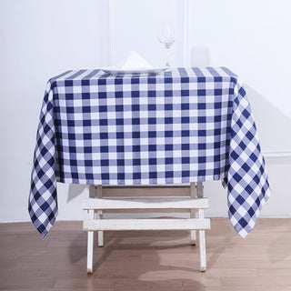 Quality and Style Combined in the White/Navy Blue Seamless Buffalo Plaid Square Tablecloth