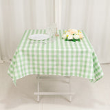 White Sage Green Seamless Buffalo Plaid Square Tablecloth, Checkered Gingham Polyester Table