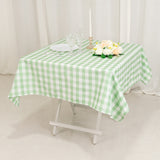 White Sage Green Seamless Buffalo Plaid Square Tablecloth, Checkered Gingham Polyester Table