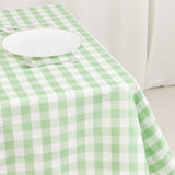 White Sage Green Seamless Buffalo Plaid Square Tablecloth, Checkered Gingham Polyester Table