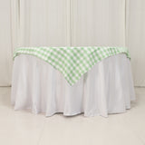 White Sage Green Seamless Buffalo Plaid Square Table Overlay, Checkered Gingham Polyester