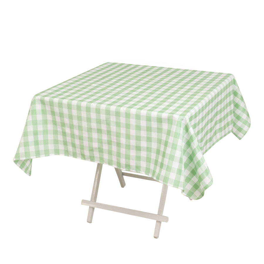 White Sage Green Seamless Buffalo Plaid Square Tablecloth, Checkered Gingham Polyester Table