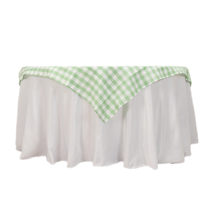 White Sage Green Seamless Buffalo Plaid Square Table Overlay, Checkered Gingham Polyester