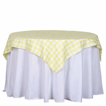 54"x54" White Yellow Seamless Buffalo Plaid Square Table Overlay, Checkered Gingham Polyester Table Overlay
