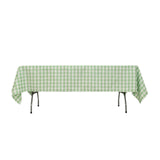 60"x102" White Sage Green Buffalo Plaid Rectangle Tablecloth, Checkered Polyester Linen Tablecloth