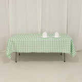 60"x102" White Sage Green Buffalo Plaid Rectangle Tablecloth, Checkered Polyester Linen Tablecloth