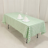 60"x102" White Sage Green Buffalo Plaid Rectangle Tablecloth, Checkered Polyester Linen Tablecloth