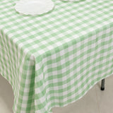 60"x102" White Sage Green Buffalo Plaid Rectangle Tablecloth, Checkered Polyester Linen Tablecloth