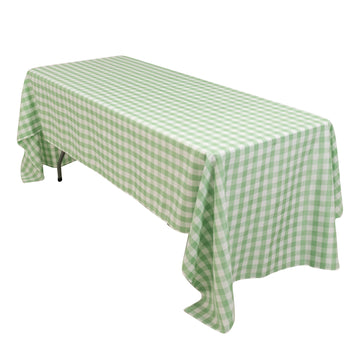 60"x126" White Sage Green Seamless Buffalo Plaid Rectangle Tablecloth, Checkered Polyester Tablecloth