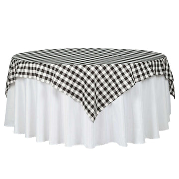 70"x70" White Black Seamless Buffalo Plaid Square Table Overlay, Gingham Polyester Checkered Table Overlay