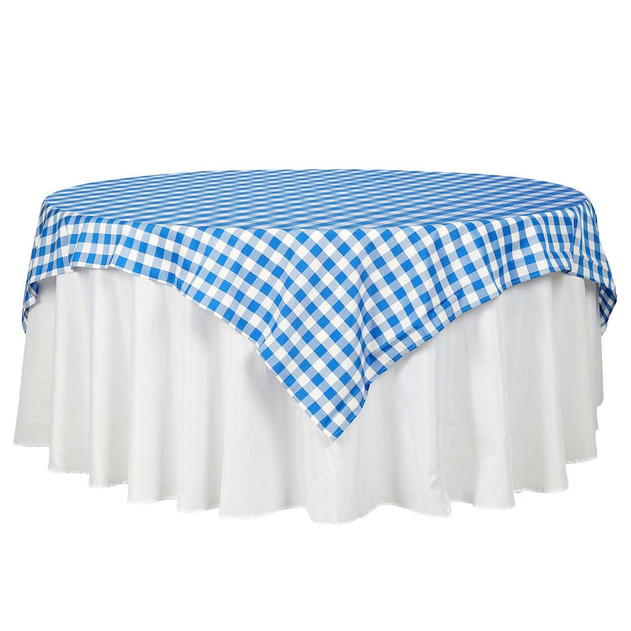 70inch Square Buffalo Plaid Polyester Overlay | Checkered Gingham Overlay - White/Blue