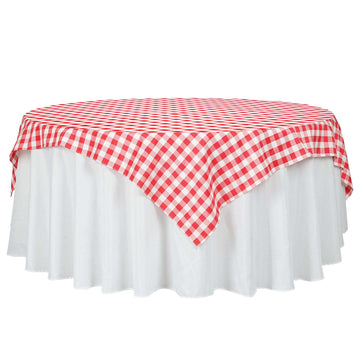 70"x70" White Red Seamless Buffalo Plaid Square Table Overlay, Gingham Polyester Checkered Table Overlay