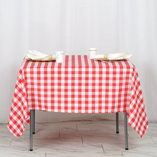 Create a Picture-Perfect Event with the White/Red Seamless Buffalo Plaid Square Tablecloth