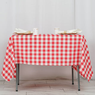 Add Elegance to Your Event with the White/Red Seamless Buffalo Plaid Square Tablecloth