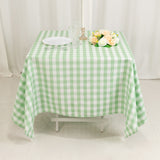 White Sage Green Seamless Buffalo Plaid Square Tablecloth, Gingham Polyester Checkered Tablecloth