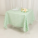 White Sage Green Seamless Buffalo Plaid Square Tablecloth, Gingham Polyester Checkered Tablecloth