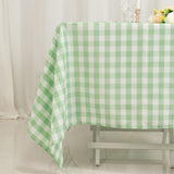 White Sage Green Seamless Buffalo Plaid Square Table Overlay, Gingham Polyester Checkered