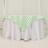 White Sage Green Seamless Buffalo Plaid Square Table Overlay, Gingham Polyester Checkered