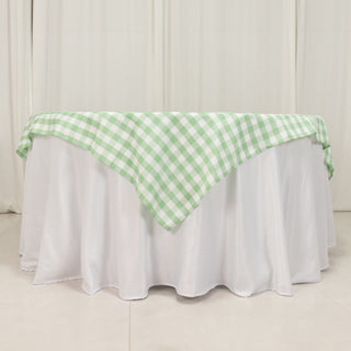 <h3 style="margin-left:0px;"><strong>Timeless Charm with White Sage Green Buffalo Plaid Table Overlay 70"x70"</strong>