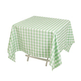 White Sage Green Seamless Buffalo Plaid Square Tablecloth, Gingham Polyester Checkered Tablecloth