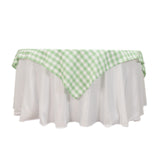 White Sage Green Seamless Buffalo Plaid Square Table Overlay, Gingham Polyester Checkered