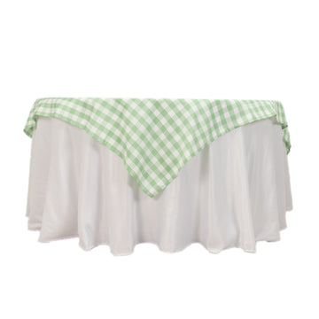 Polyester 70"x70" Table Overlay Square Tablecloth White/Sage Green - Checkered Buffalo Plaid Table Topper