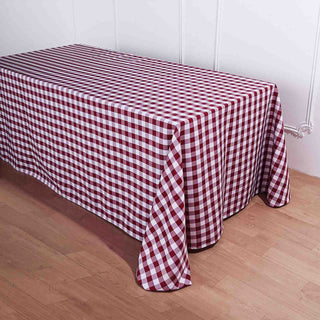 Create a Timeless and Chic Look with the White/Burgundy Seamless Buffalo Plaid Rectangle Tablecloth