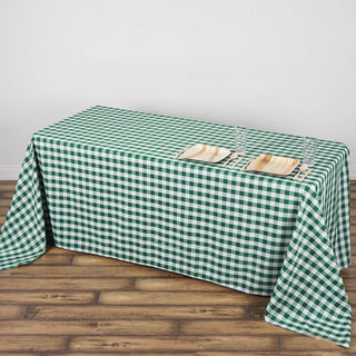 Elegant White/Green Buffalo Plaid Rectangle Tablecloth