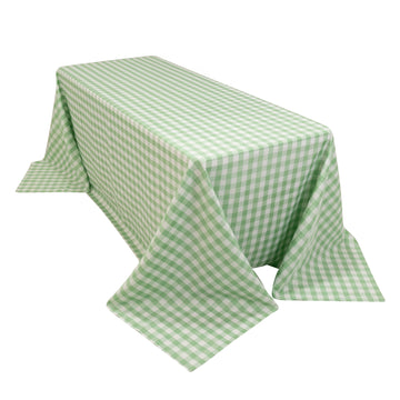 Polyester 90"x132" Rectangle Tablecloth White/Sage Green - Seamless Checkered Buffalo Plaid Table Cover