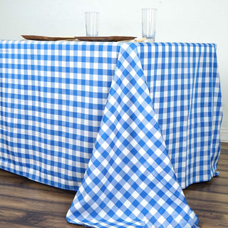 Add a Touch of Class to Your Event with the White/Blue Seamless Buffalo Plaid Rectangle Tablecloth