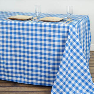 Elevate Your Event Decor with the White/Blue Seamless Buffalo Plaid Rectangle Tablecloth