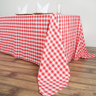 Elegant White/Red Buffalo Plaid Tablecloth for Stylish Events