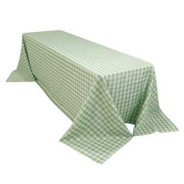 Polyester 90"x156" Rectangle Tablecloth White/Sage Green - Seamless Checkered Buffalo Plaid Table Cover