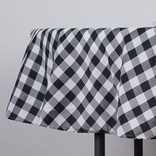 Complete Your Event Decor with the White/Black Seamless Buffalo Plaid Round Tablecloth