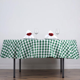 90" White/Green Seamless Buffalo Plaid Round Tablecloth
